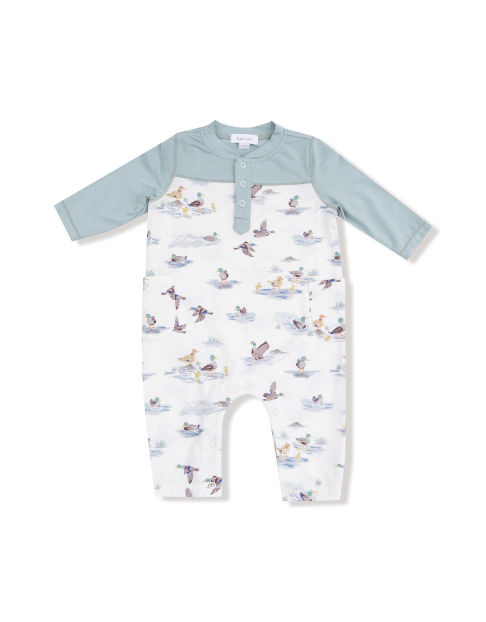 Angel Dear Migrating Mallards Romper With Contrast Sleeves