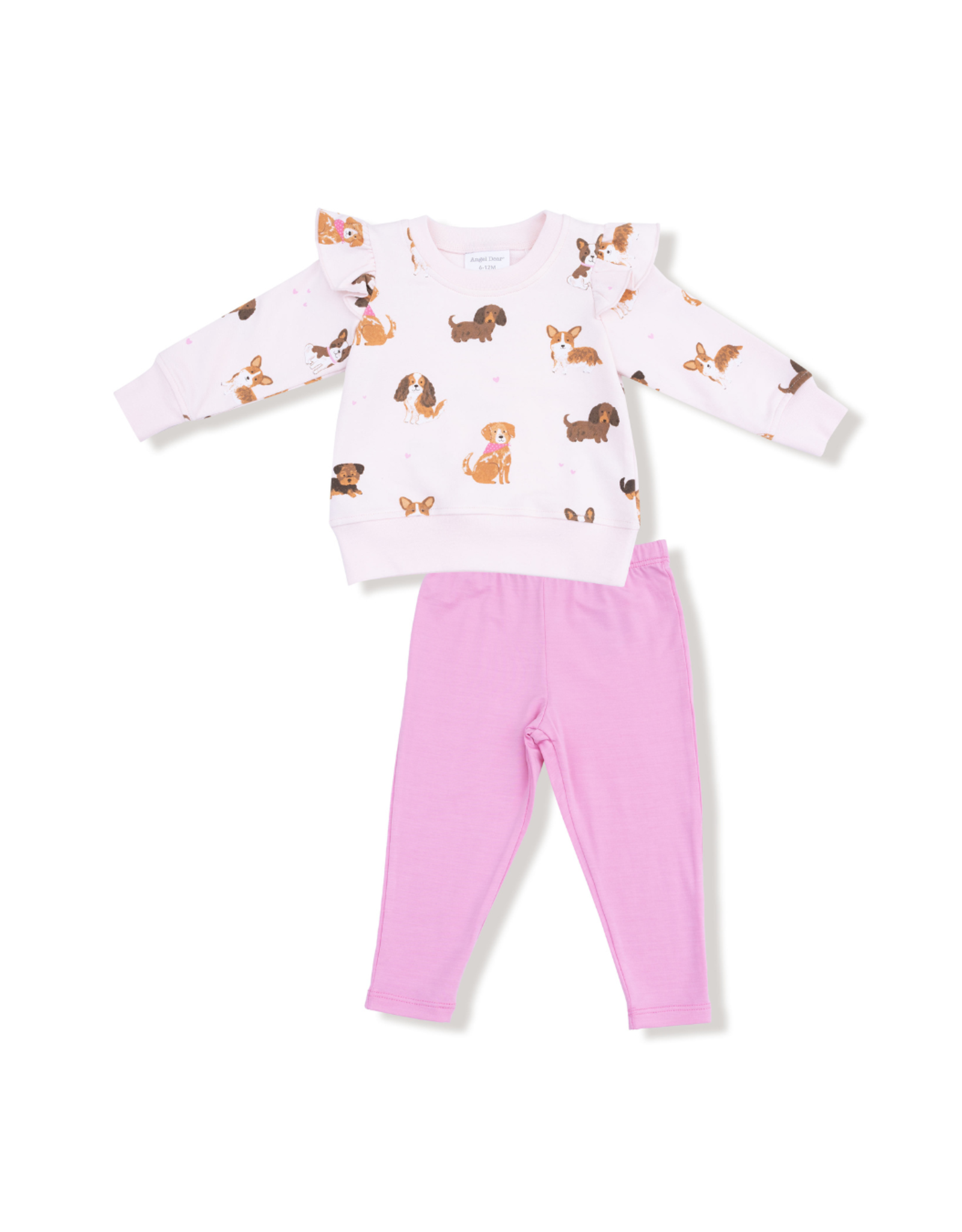 Angel Dear Best Friend Dogs French Terry Pink Ruffle Set