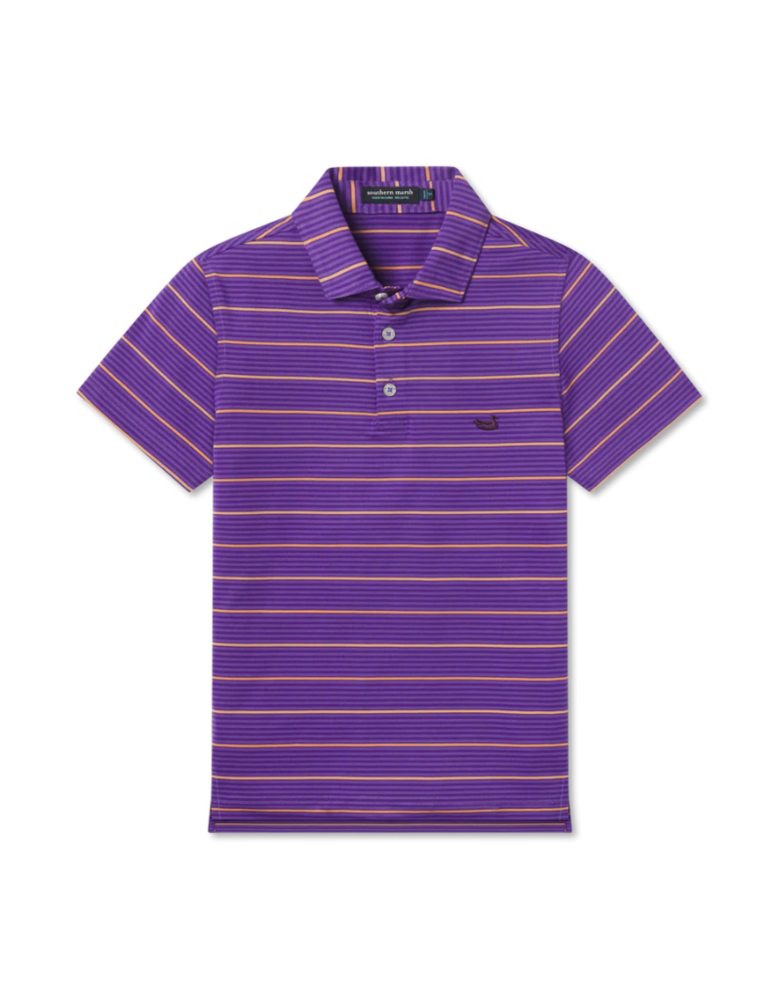 Southern Marsh Gridiron Stripe Performance Polo Purple/Yellow