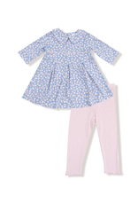 Angel Dear Country Calico Box Pleast Dress With Leggings