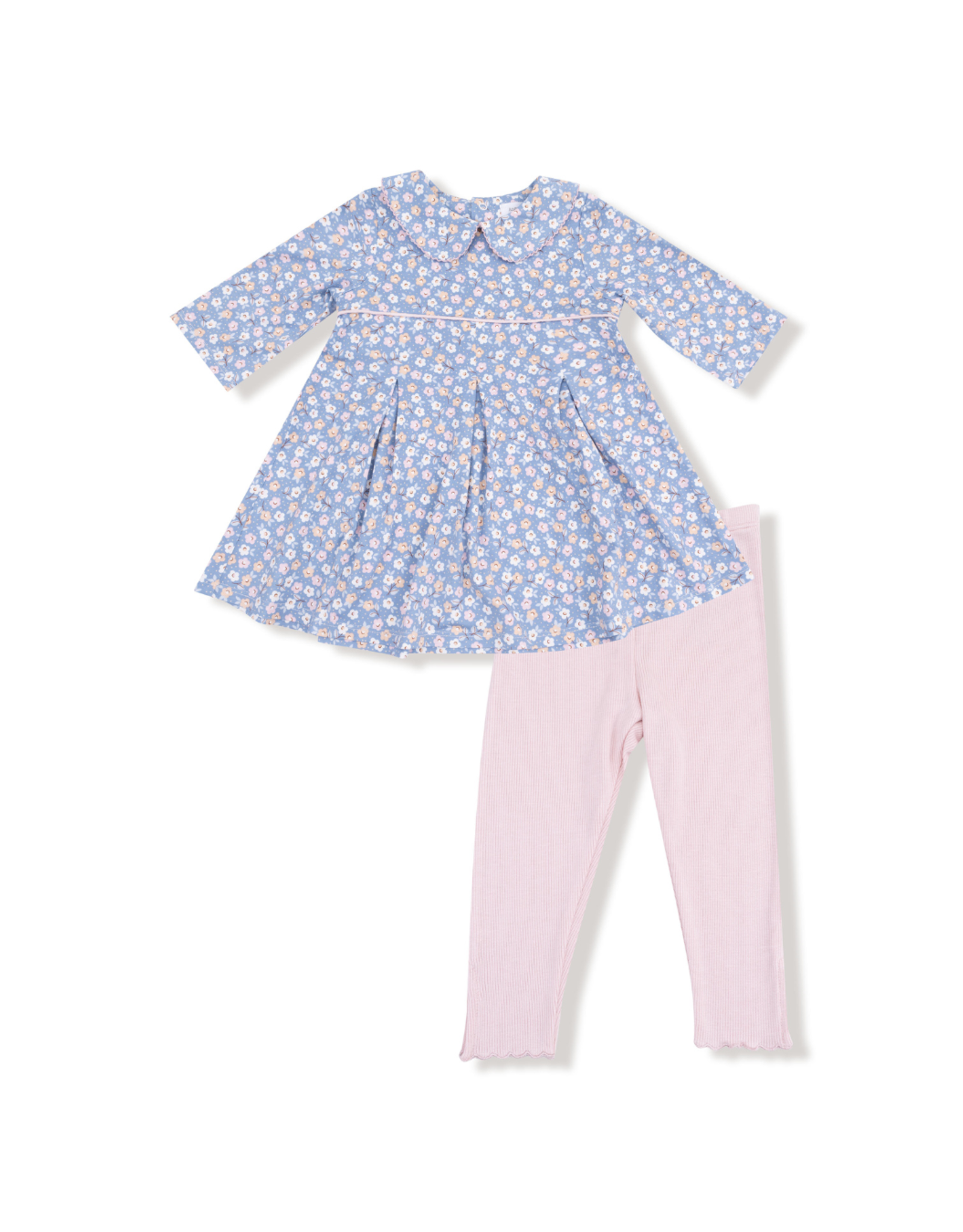 Angel Dear Country Calico Box Pleast Dress With Leggings