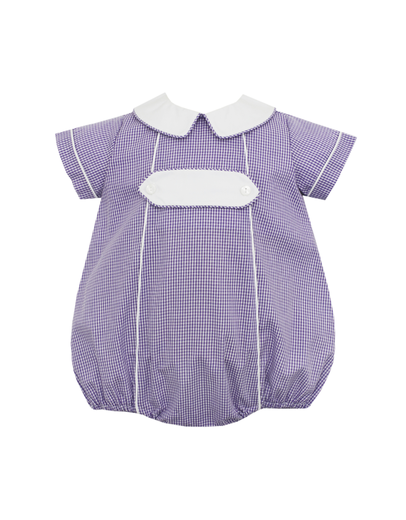 Petit Bebe Purple Gingham Boys Short Bubble w Tab