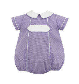 Petit Bebe Purple Gingham Boys Short Bubble w Tab