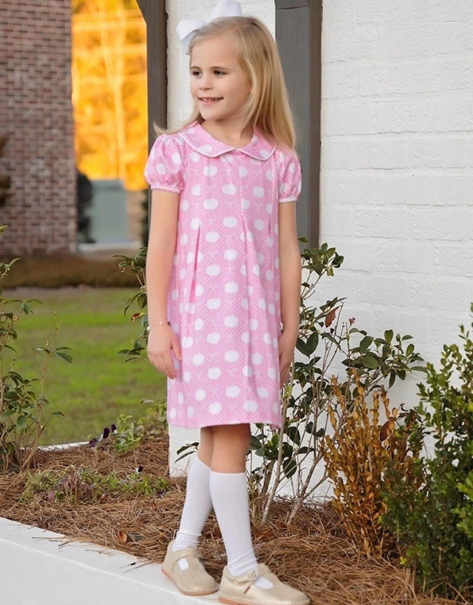 James and Lottie Penny Pleat Knit Dress, Pink Pumpkins