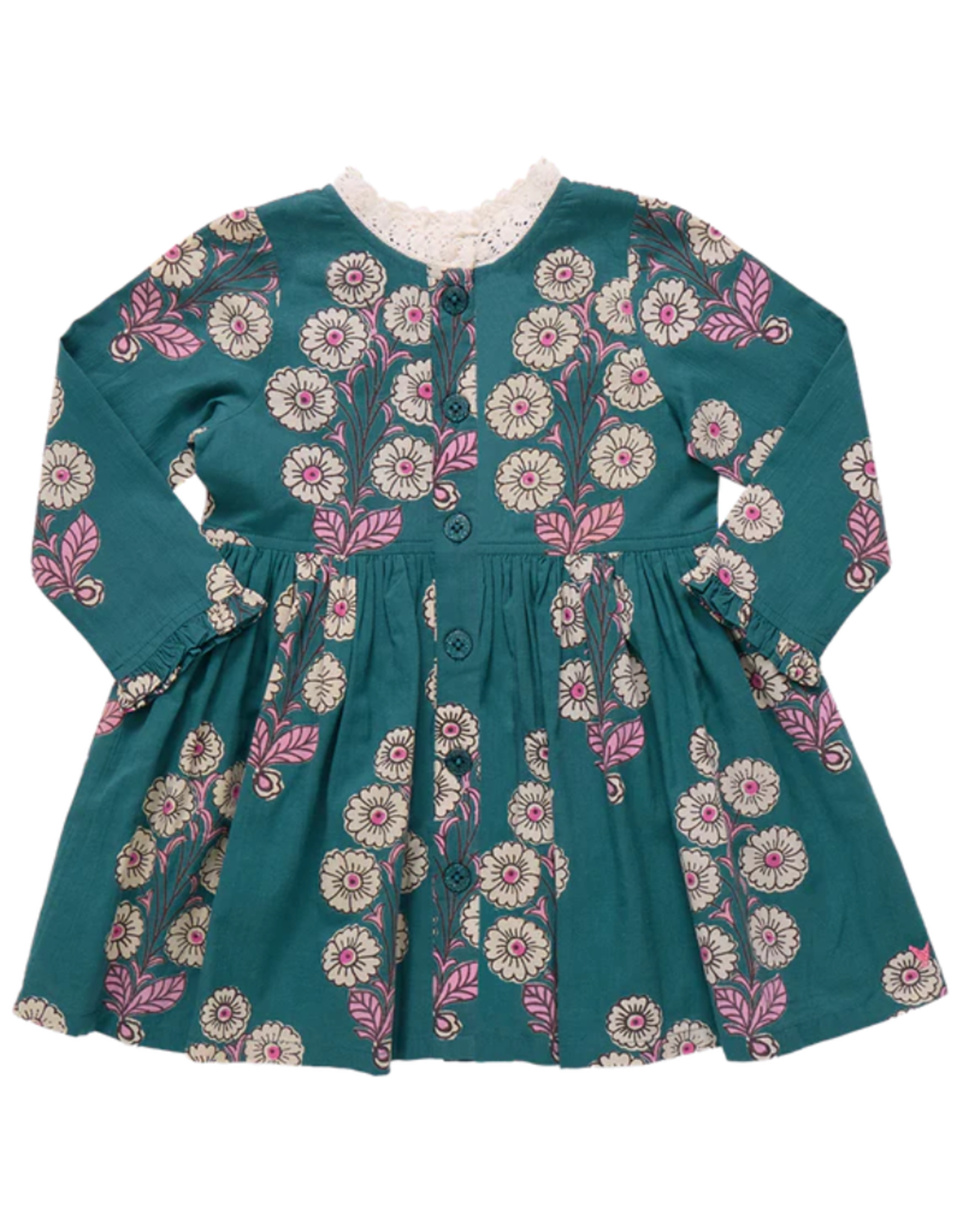 Pink Chicken Autumn Dress, Evergreen Buttercup Floral