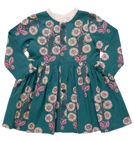 Pink Chicken Autumn Dress, Evergreen Buttercup Floral