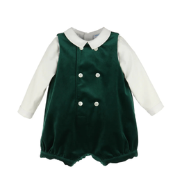 Luli & Me Deluxe Velvet Romper with Shirt, Green