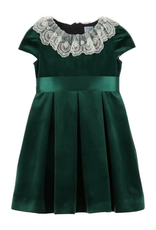 Luli & Me Deluxe Velvet Dress with Sash, Green