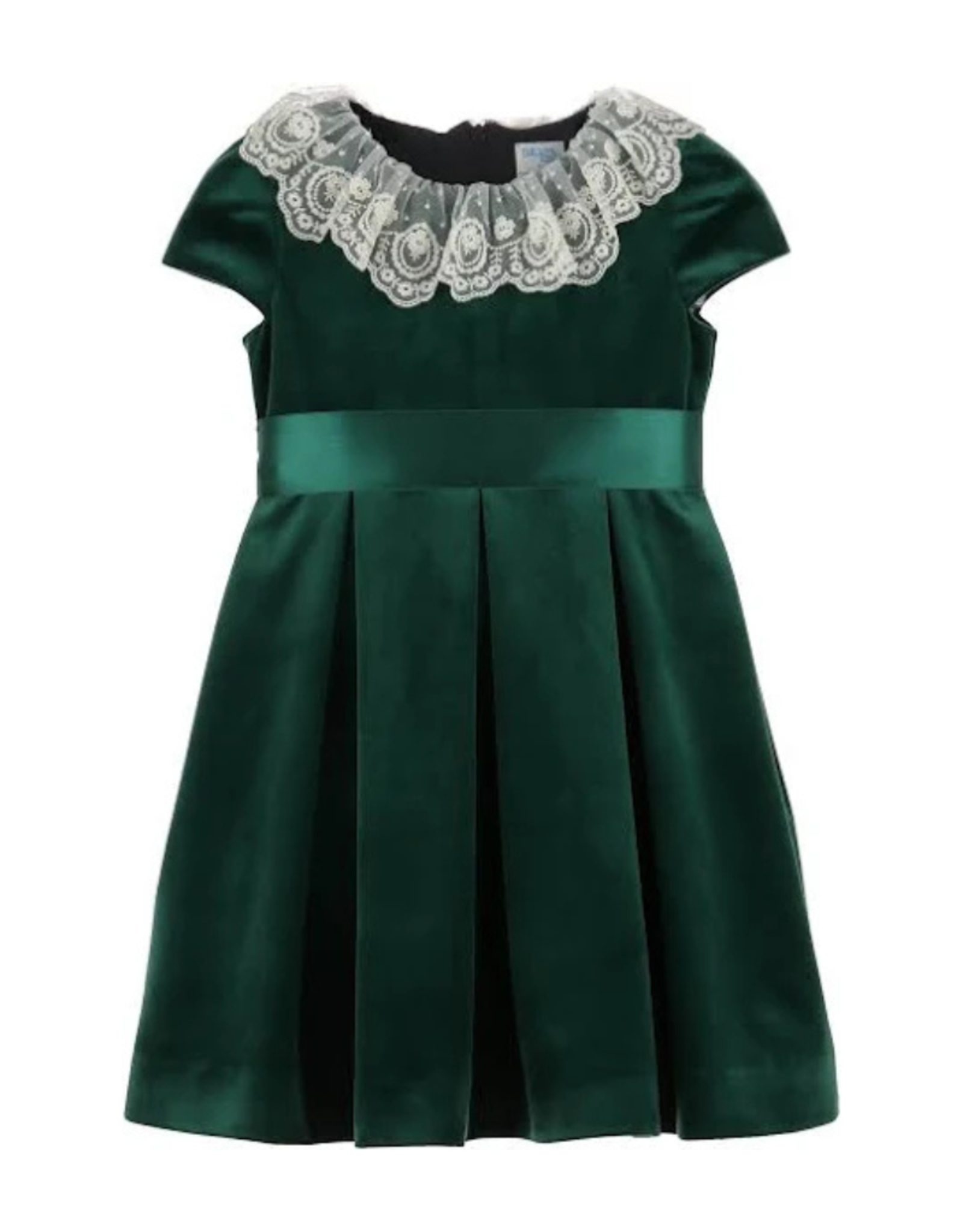 Luli & Me Deluxe Velvet Dress with Sash, Green