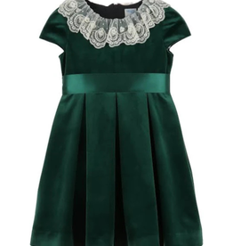 Luli & Me Deluxe Velvet Dress with Sash, Green