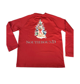 SouthBound LS Red Performance Tee, Christmas Pup