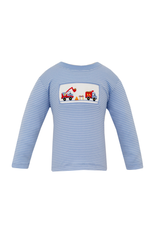 Anavini Periwinkle Knit Stripe Trucks Boy's LS T-shirt