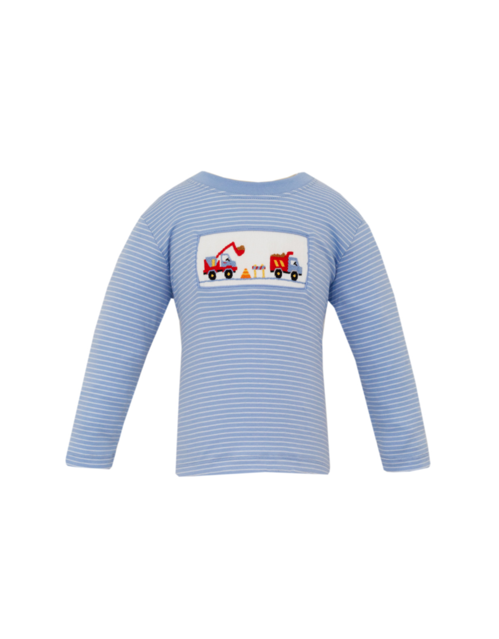 Anavini Periwinkle Knit Stripe Trucks Boy's LS T-shirt