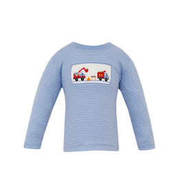 Anavini Periwinkle Knit Stripe Trucks Boy's LS T-shirt