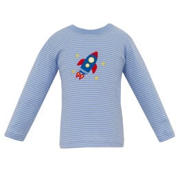 Claire and Charlie Blue Stripe Knit Shirt, Rocket