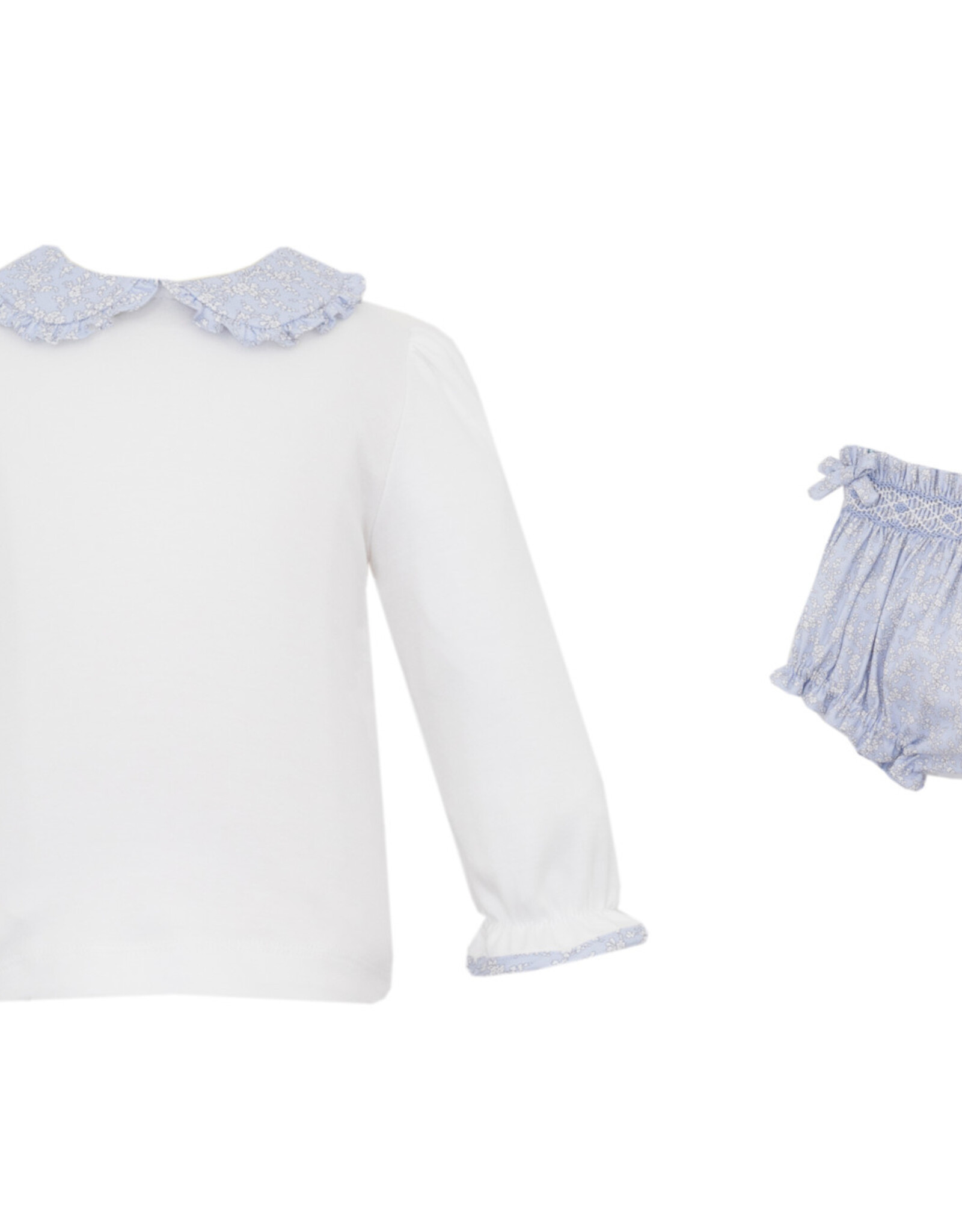 Petit Bebe Blue Liberty Print LS Smocked Bloomer Set