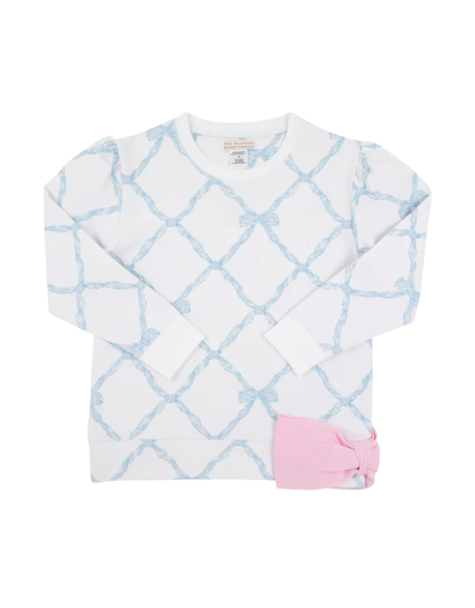 The Beaufort Bonnet Company Cassidy Puff Sleeve Crewneck, Belle Meade Bow Blue