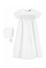 White Smocked Cross Boy Christening Gown with Bonnet
