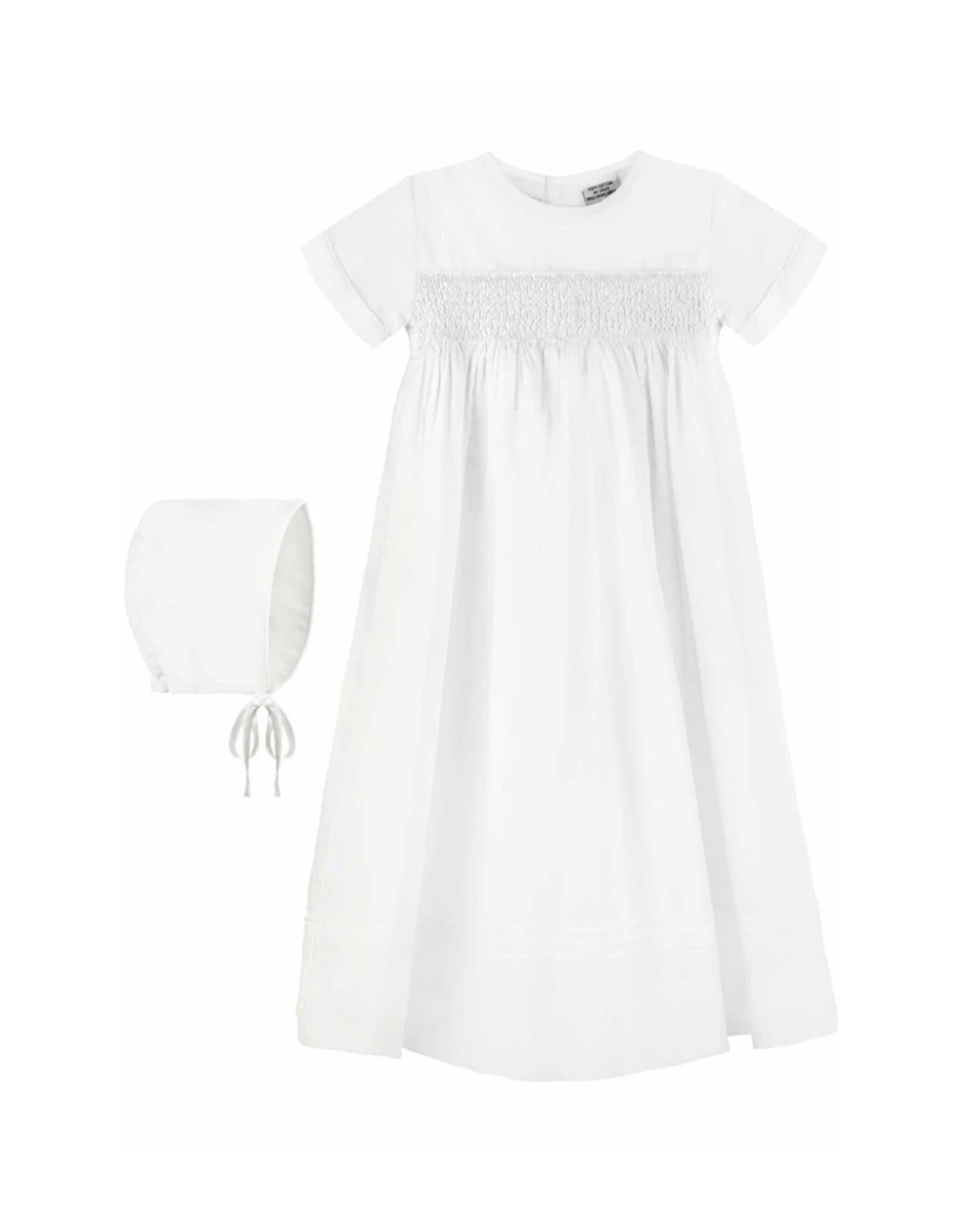 White Smocked Cross Boy Christening Gown with Bonnet