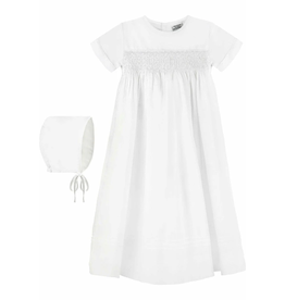 White Smocked Cross Boy Christening Gown with Bonnet