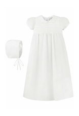 White Smocked Cross Girl Christening Gown with Bonnet