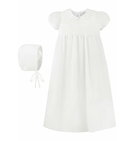 White Smocked Cross Girl Christening Gown with Bonnet