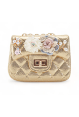 Doe a Dear Floral Shiny Quilted Purse Gold