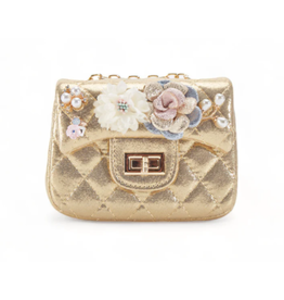 Doe a Dear Floral Shiny Quilted Purse Gold