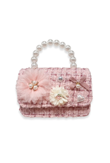 Doe a Dear Floral Appliques Tweed Purse Pink