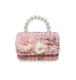 Doe a Dear Floral Appliques Tweed Purse Pink