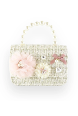 Doe a Dear Floral Appliques Tweed Purse Beige