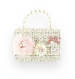 Doe a Dear Floral Appliques Tweed Purse Beige