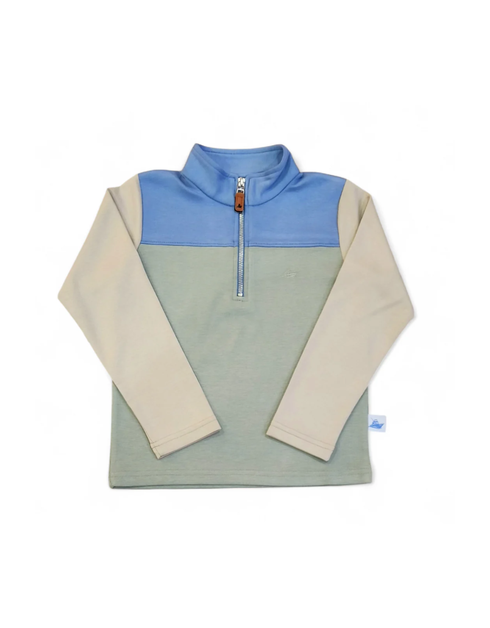 SouthBound Quarter Zip Color Block Pullover - Blue/Green/Khaki