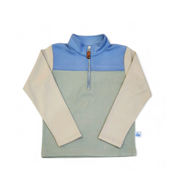 SouthBound Quarter Zip Color Block Pullover - Blue/Green/Khaki