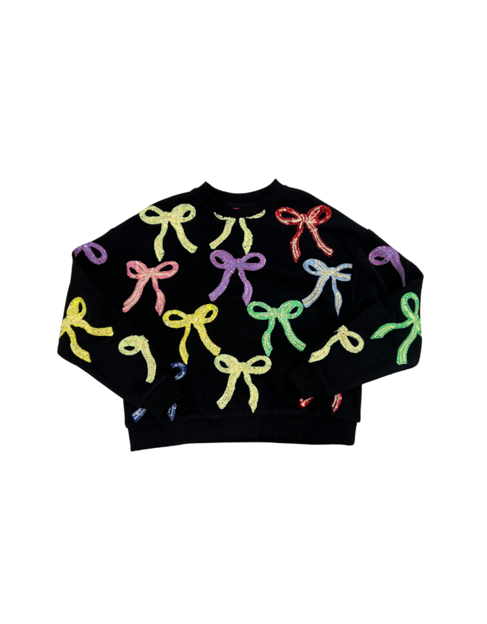 Queen of Sparkles Black Multi Bow Sequin Sweatshirt