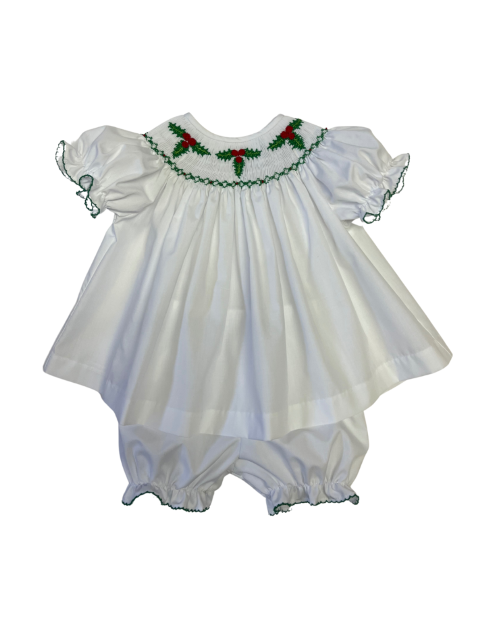 Lulu Bebe LLC Emma Christmas Smocked Bloomer Set, Green Accents