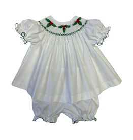 Lulu Bebe LLC Emma Christmas Smocked Bloomer Set, Green Accents