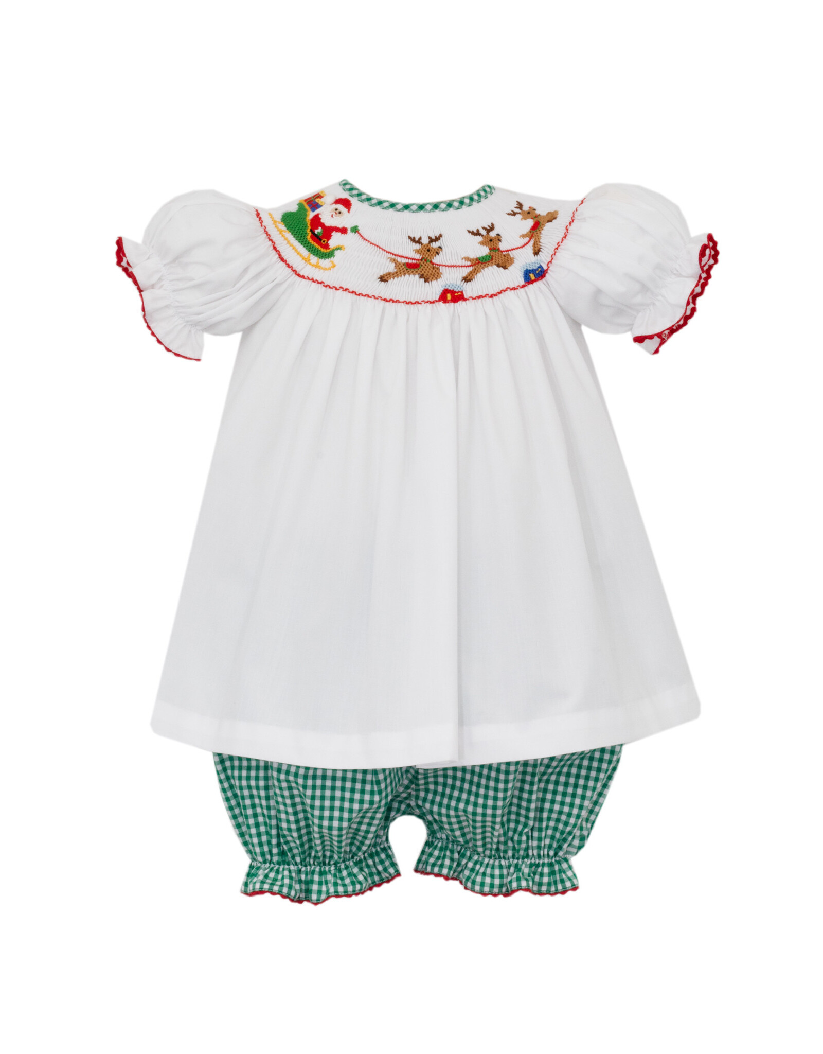 Anavini Santa's Sleigh Green Gingham Bloomer Set