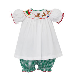 Anavini Santa's Sleigh Green Gingham Bloomer Set