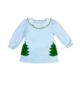 Zuccini Christmas Tree Amelie Dress, Light Blue Knit