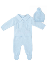 Babidu Blue Knit LS Set With Bonnet 52809