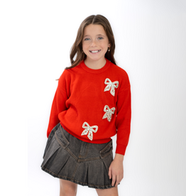 Tweenstyle 3 Bows on Red Crew Neck Sweater