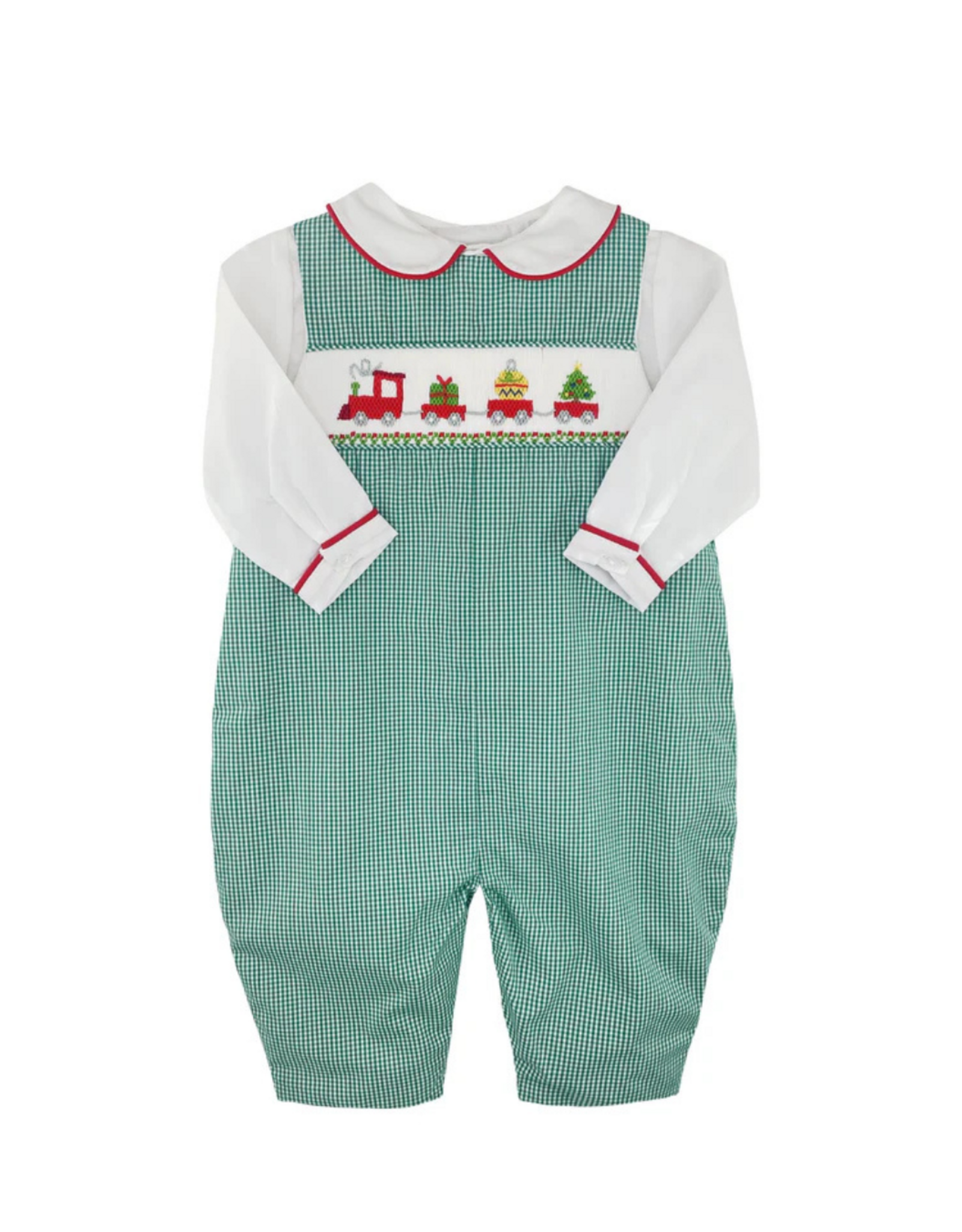Petit Ami Christmas Train Green Gingham Longall