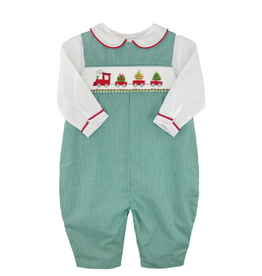 Petit Ami Christmas Train Green Gingham Longall