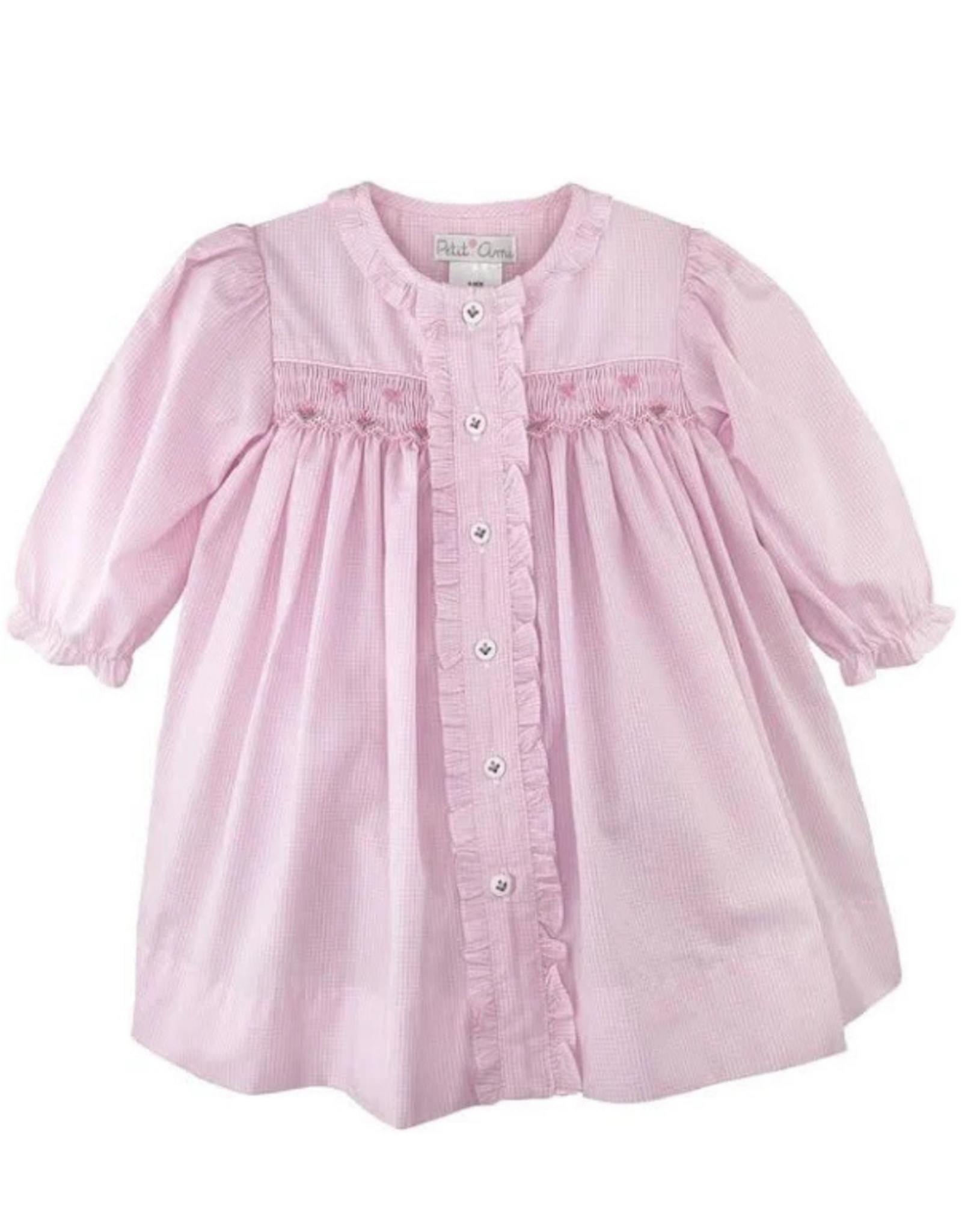 Petit Ami LS Pink Gingham Dress