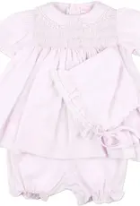 Petit Ami Pink Smocked Dress, Hat, and Bloomer Set NB