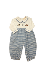 Luigi Chambray/White Stripe LS Romper, Dog