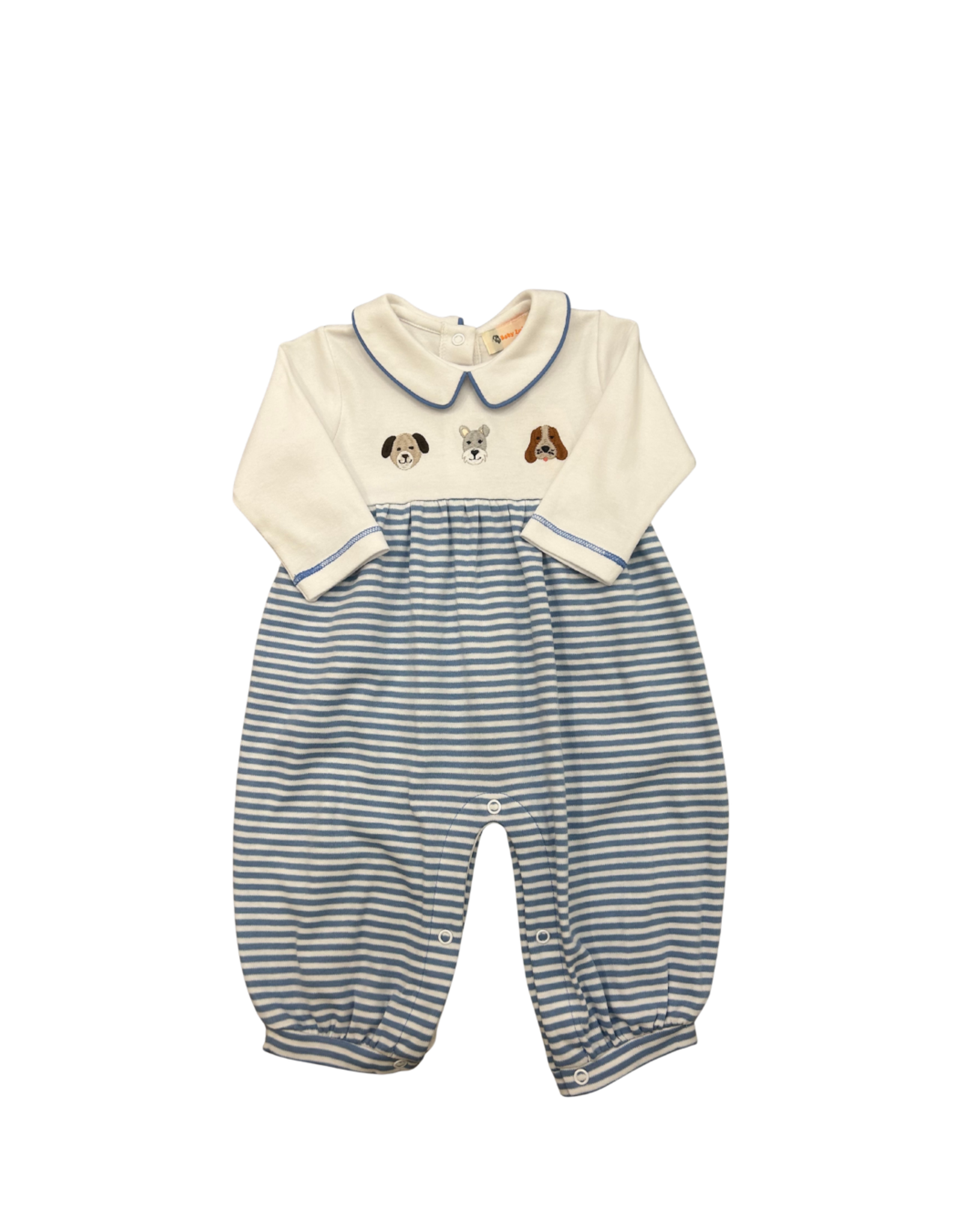 Luigi Chambray/White Stripe LS Romper, Dog