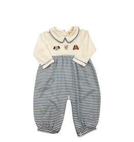Luigi Chambray/White Stripe LS Romper, Dog