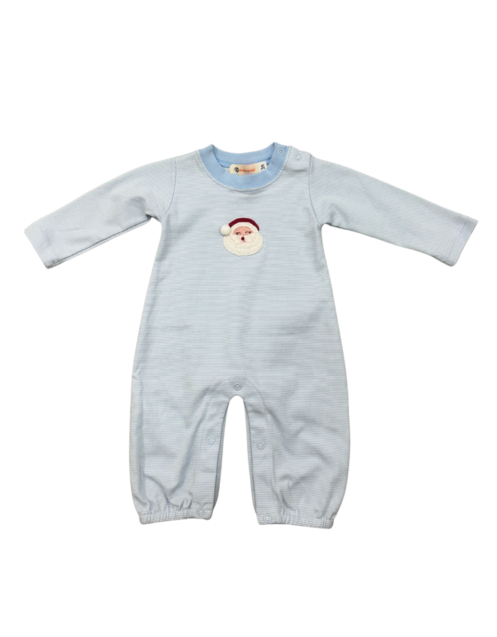 Luigi Blue/White Stripe LS Romper, Santa